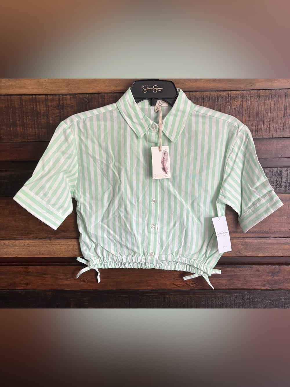 ✨NWT Jessica Simpson Girls Green Striped Button-Up Shirt✨